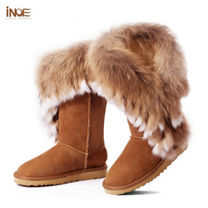 2017 Fashion Natural Fox Fur Cow Leather Lady Boots