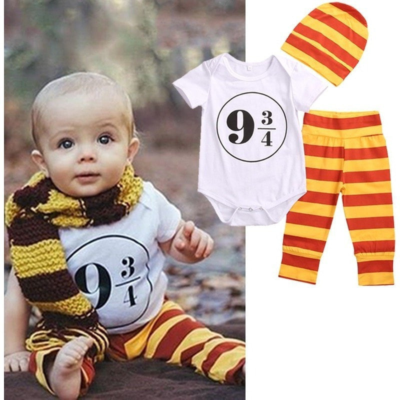 clothing 3pcs Newborn Baby Boys Girls Harry Potter Cotton Bodysuit+Pants+Hat Clothes Outfits - Ineffable Shop