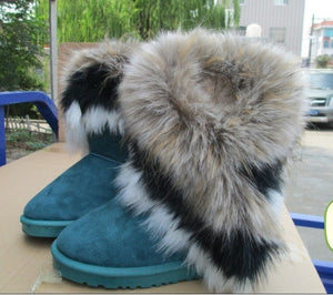 2017 High Long Boots Artificial Fox Rabbit Fur Leather