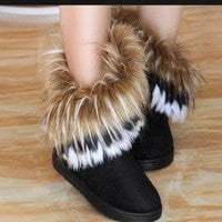 2017 High Long Boots Artificial Fox Rabbit Fur Leather