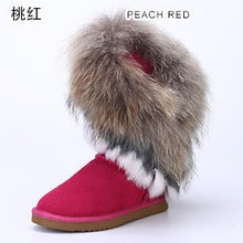 2017 Fashion Natural Fox Fur Cow Leather Lady Boots