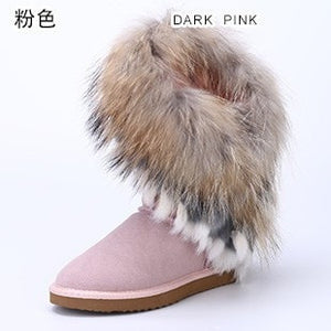 2017 Fashion Natural Fox Fur Cow Leather Lady Boots