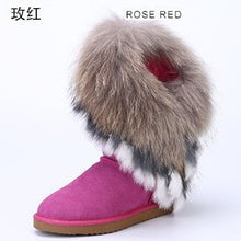 2017 Fashion Natural Fox Fur Cow Leather Lady Boots