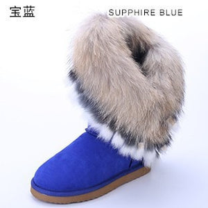 2017 Fashion Natural Fox Fur Cow Leather Lady Boots