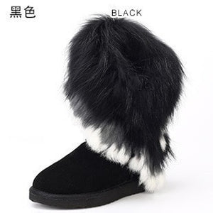 2017 Fashion Natural Fox Fur Cow Leather Lady Boots