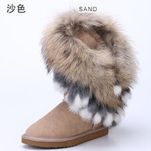 2017 Fashion Natural Fox Fur Cow Leather Lady Boots