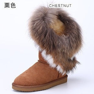 2017 Fashion Natural Fox Fur Cow Leather Lady Boots