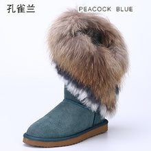 2017 Fashion Natural Fox Fur Cow Leather Lady Boots