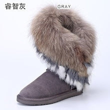 2017 Fashion Natural Fox Fur Cow Leather Lady Boots