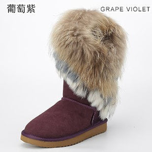 2017 Fashion Natural Fox Fur Cow Leather Lady Boots