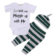 clothing 3PCS Harry Potter Newborn Muggle Print - Romper Bodysuit+Stripped + Pant + Hat Outfits - Ineffable Shop