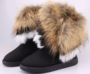 2017 Fashion Artificial Faux Fox Rabbit Fur Leather Boots